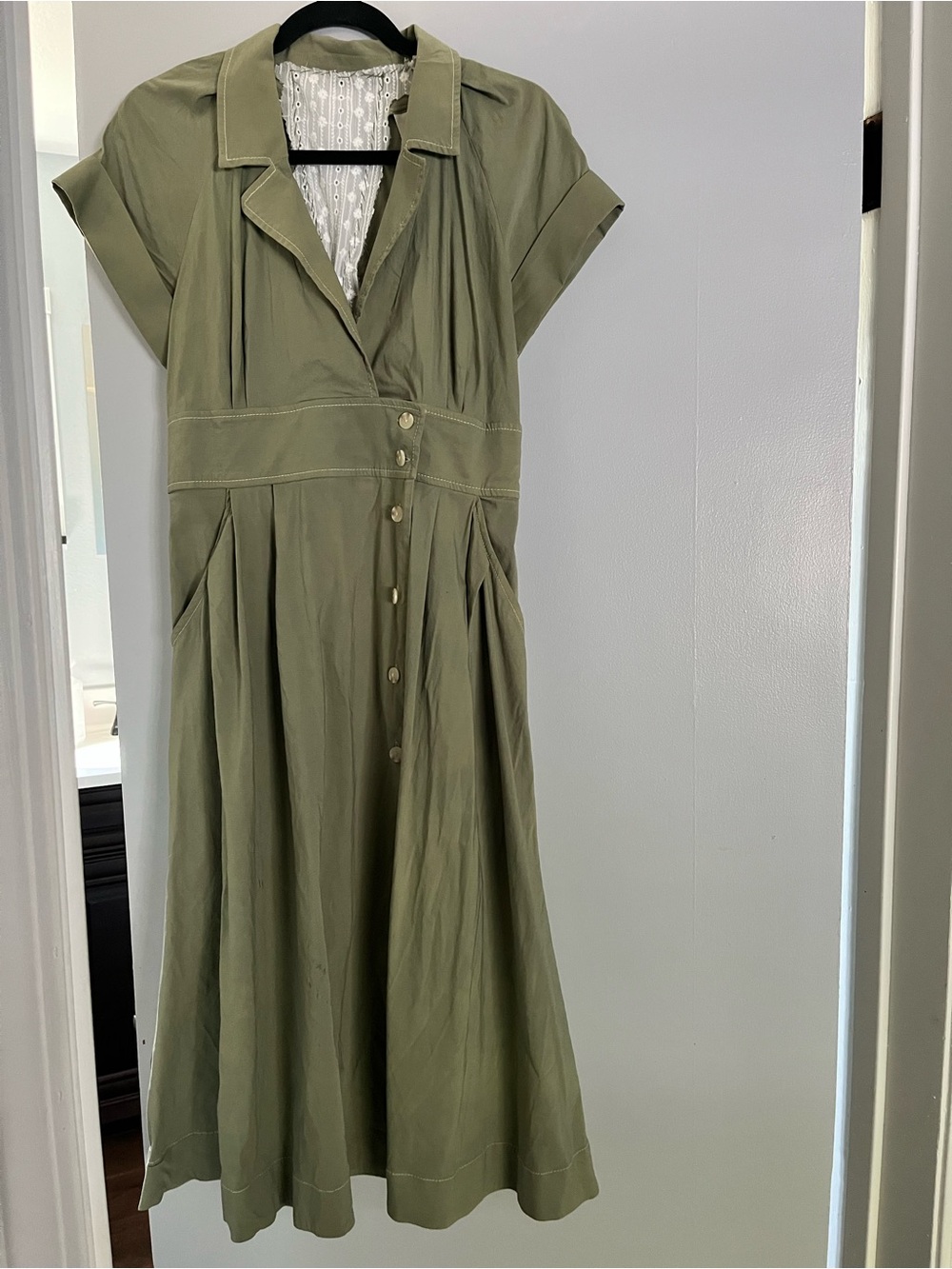Maeve Anthropologie Olive Green Button-Front Women’s Dress